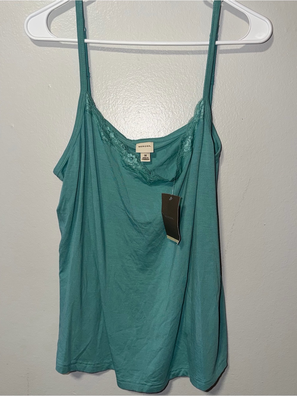 Merona Teal Lace-Trim Camisole 1XL